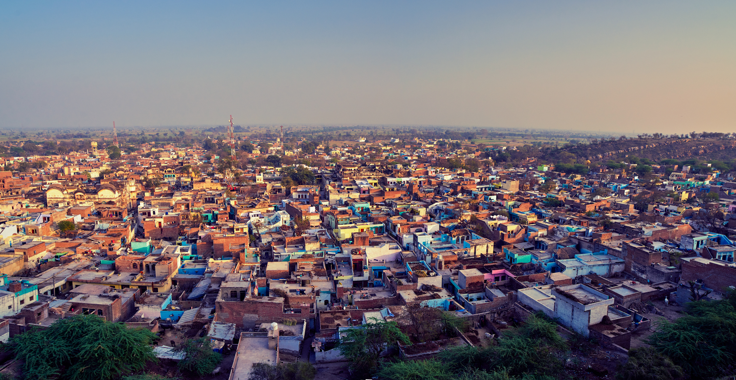Aerial view of Indian town Varsana, Barsana.